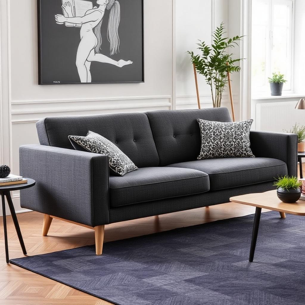 Charcoal Mid-Century Couch