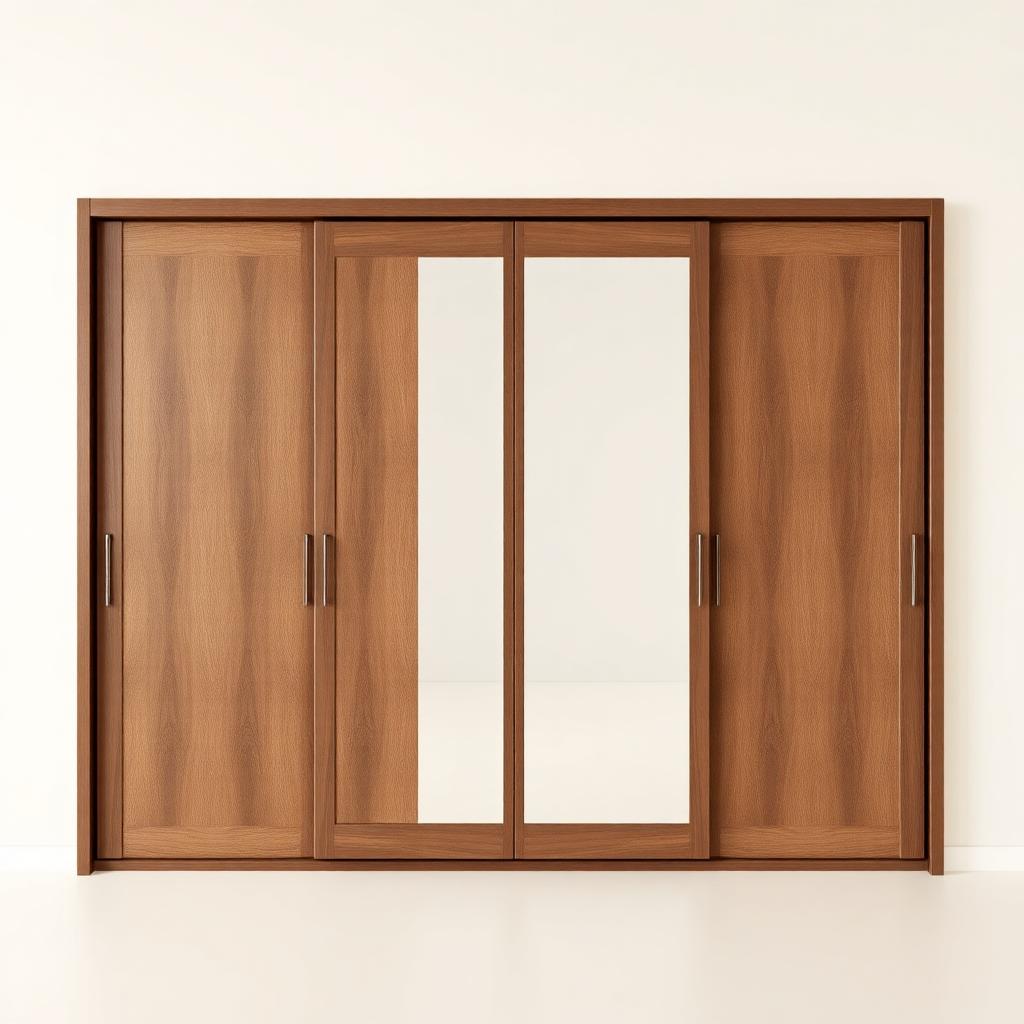 Walnut Sliding-Door Wardrobe with Mirror